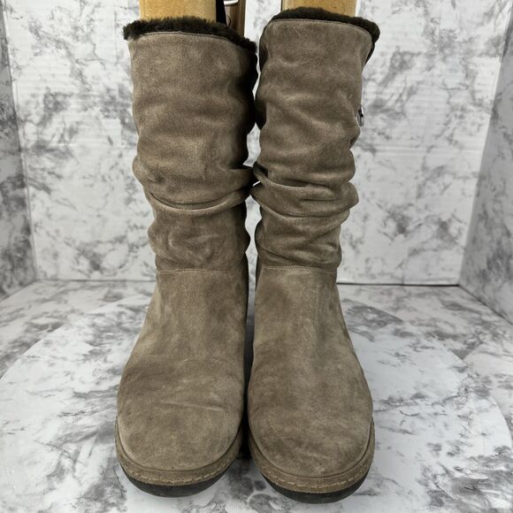 Stuart Weitzman Womans Fur Lined Slouch Mid Calf Boots Size 10 Taupe Brown Suede - Picture 2 of 10